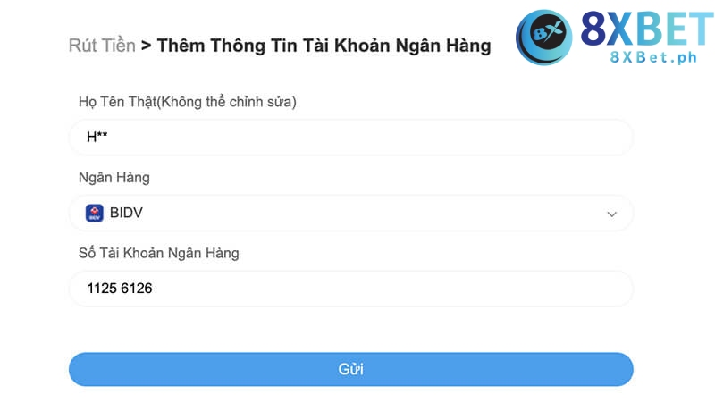 Nhập chính xác các thông tin tài khoản ngân hàng để rút tiền tại trang cược